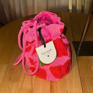 kate spade Pink and Red Beaded Drawstring Mini Bucket Bag